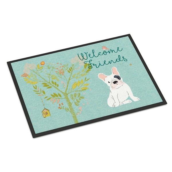 Carolines Treasures Welcome Friends Piebald French Bulldog Indoor or Outdoor Mat, 18 x 27 in. BB7634MAT - main